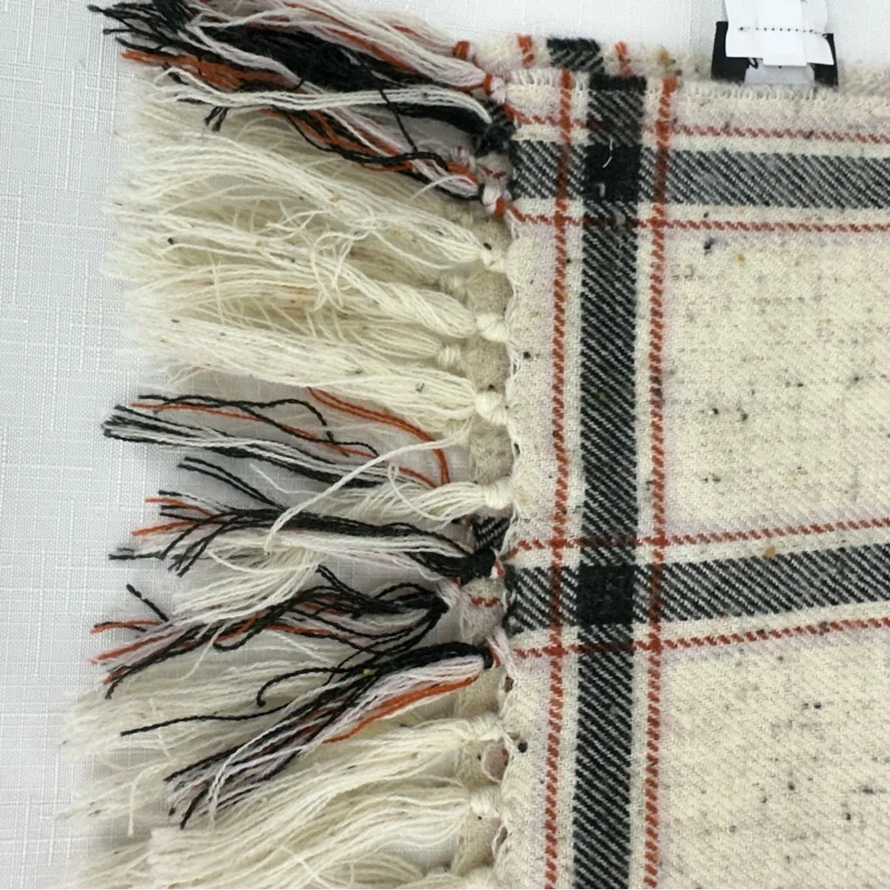 Madewell Speckled Cream Black & Red Plaid Scarf Wrap 21.5 x 74”